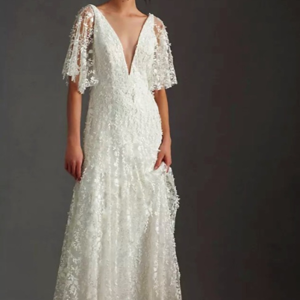 Jenny Yoo Lourdes V-Neck Convertible-Sleeve Lace Wedding Size 8 Anthro BHLDN